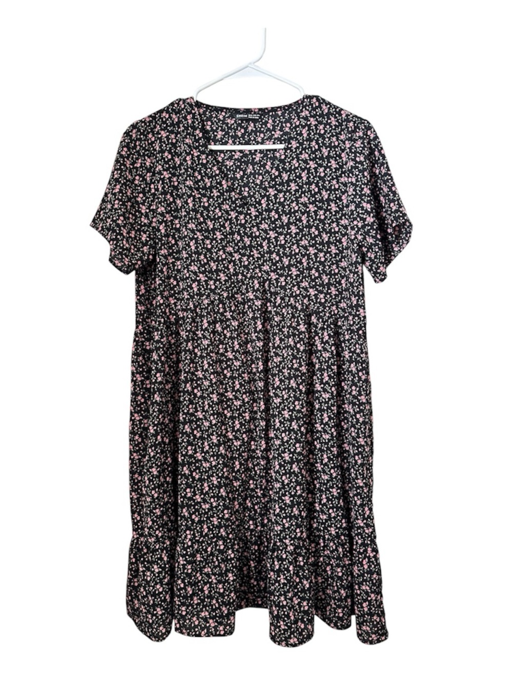 SHEIN Black Dress with Pink Floral Print